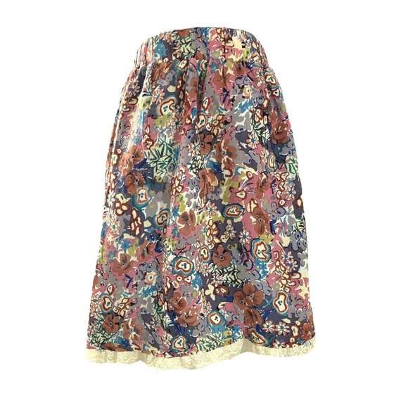 Bella Bird M Skirt Pretty Colorful Floral Artsy Full Lace Hem Elastic Waist CUTE - Picture 5 of 8